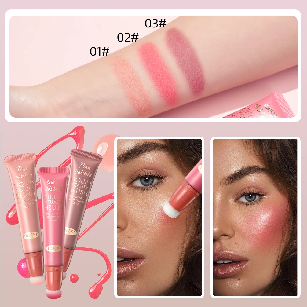 QIBEST 3 Color Set Liquid Blush Contour With Cushion Applicator Velvet Matte Blusher Face Pigment Lasting Moisturing Cream Cheek