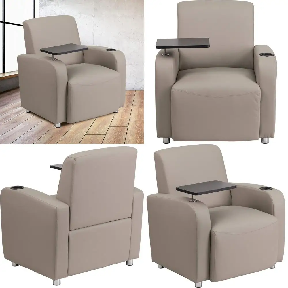 

Кожаное кресло LeatherSot Gt с подставкой для планшета и держателем для стакана, мягкое кресло с подставкой для планшета для офисов и залов ожидания, серое