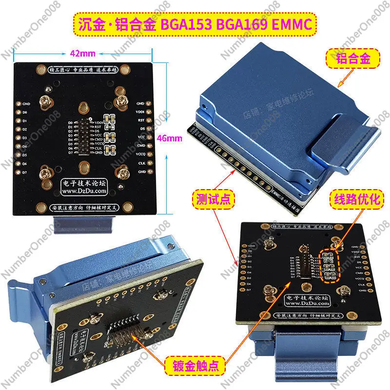 EMMC Quick Connect Socket BGA153 Test Fixture Read Write Adapter Tester 11.5X13mm Gold Plated Chip Programming Tool