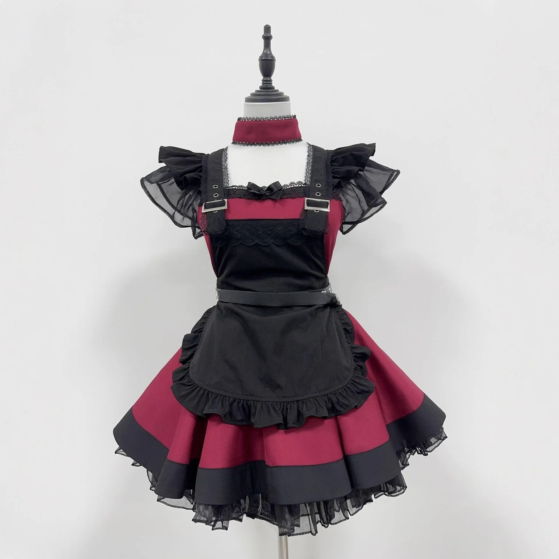 

New Retro Japanese Subculture Maid Uniform Dark Series Halloween Lolita Short Dress Set Soft Girl Dog Print Summer Fashion