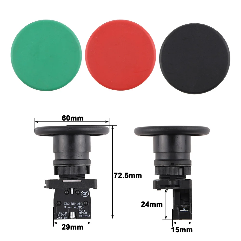 XB2-ER31 XB2-ER42 1NC/1NO mushroom head 60mm Momentary self-Reset push button switch red/green