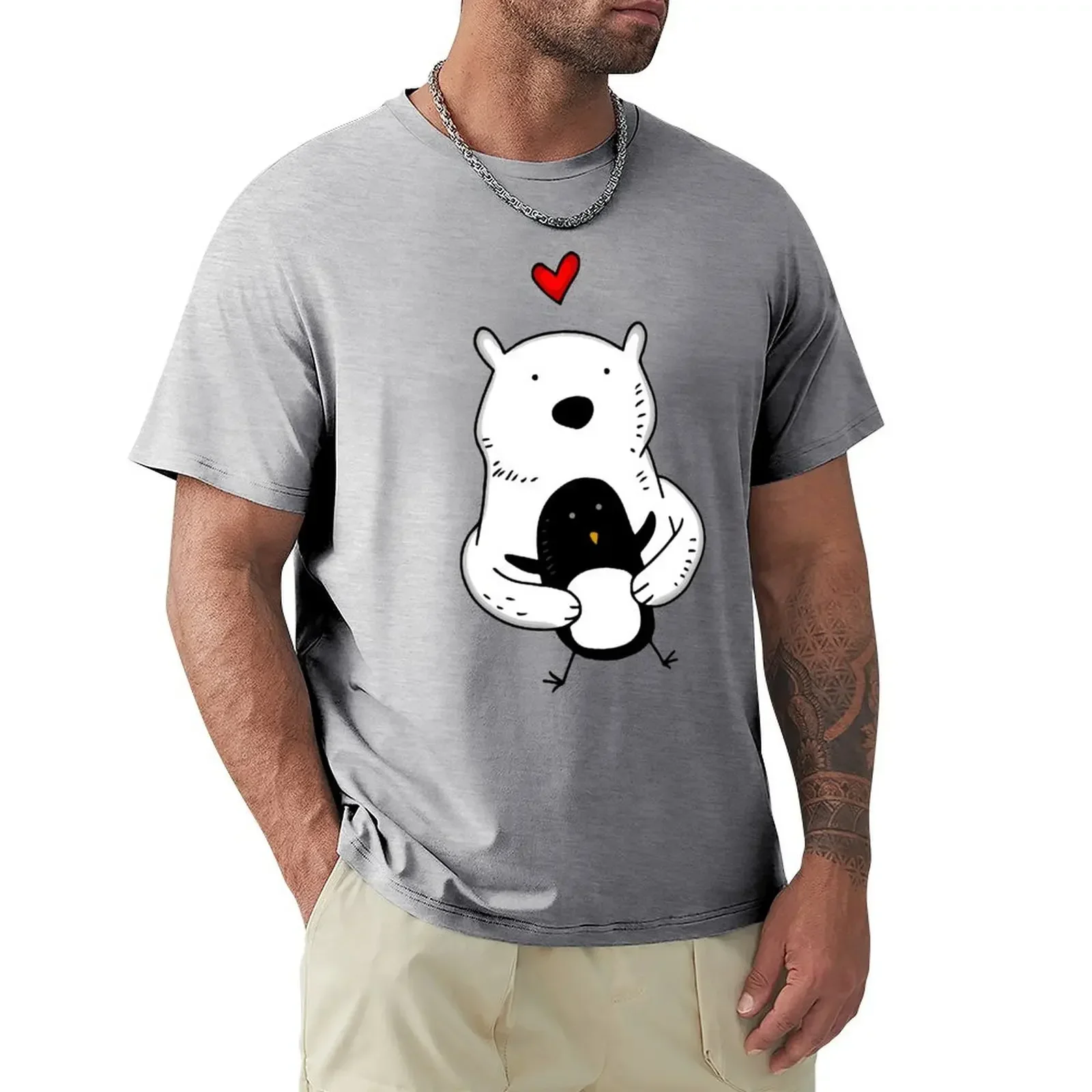 A polar bear and a penguin are real friends T-shirt cute tops Blouse t shirts for men cotton