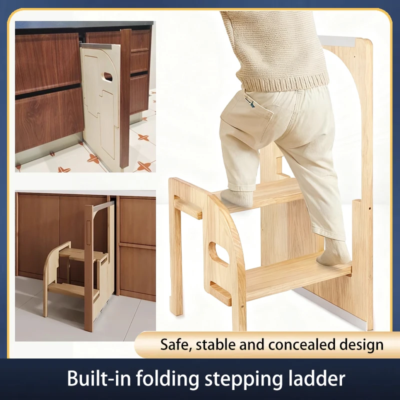 

SSOUIM Ultra Thin Two Step Folding Stool Space Saving Left Right Universal Built In Ladder For Kitchen Cabinet Storage