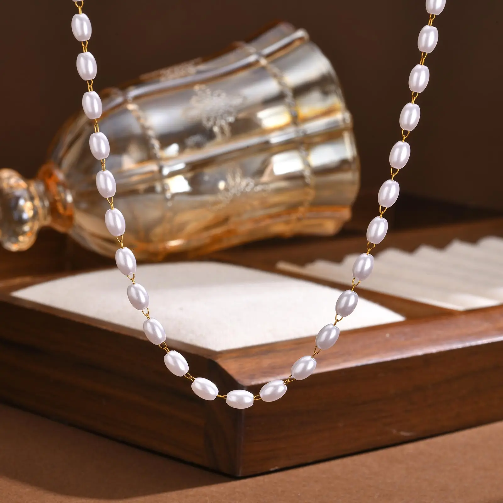 

Imitation Pearl Necklace for Women, Stainless Steel Clavicle Chain, Exquisite Choker, Banquet Gifts Jewelry