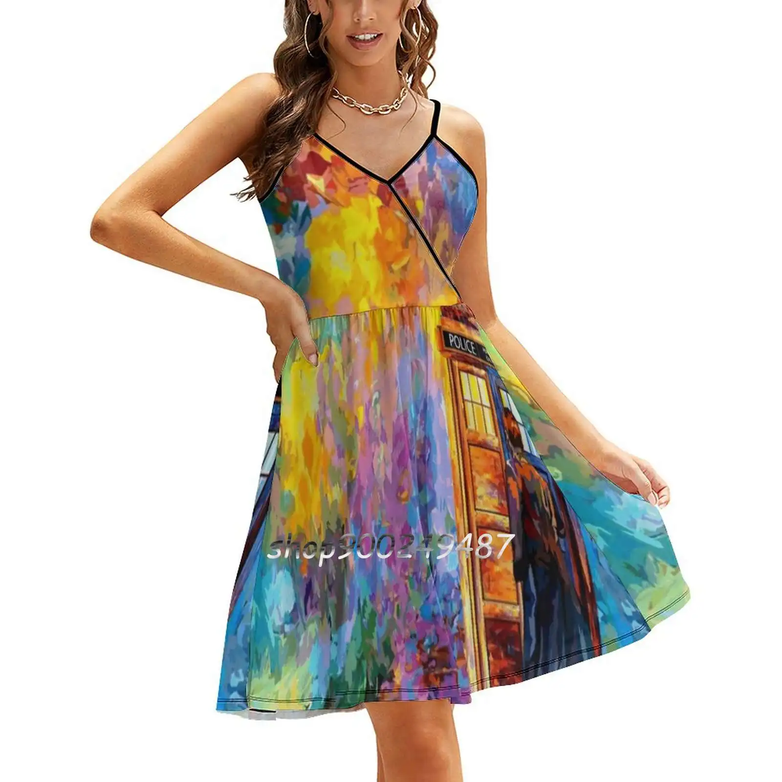 Mysterious Man At Beautiful Rainbow Place Sling Dress Sexy Dress Female High Waist Dresses For Women Happy Fun British