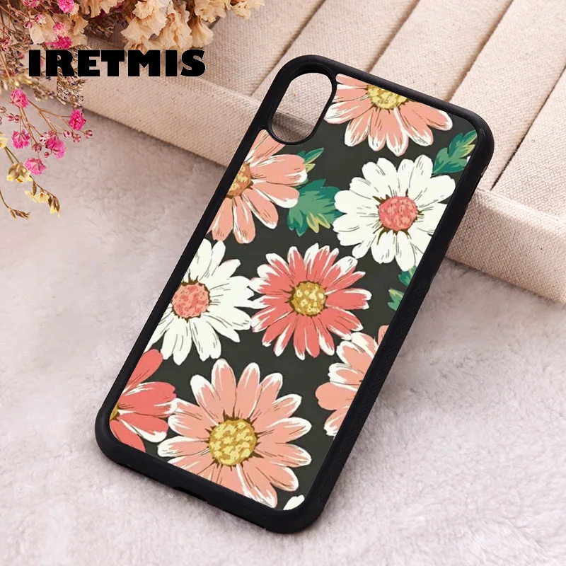 Iretmis Phone Cover Case For iPhone X XS Max XR 11 12 13 PRO MINI 14 15 16 Plus Rubber Silicone Unreal color retro flowers