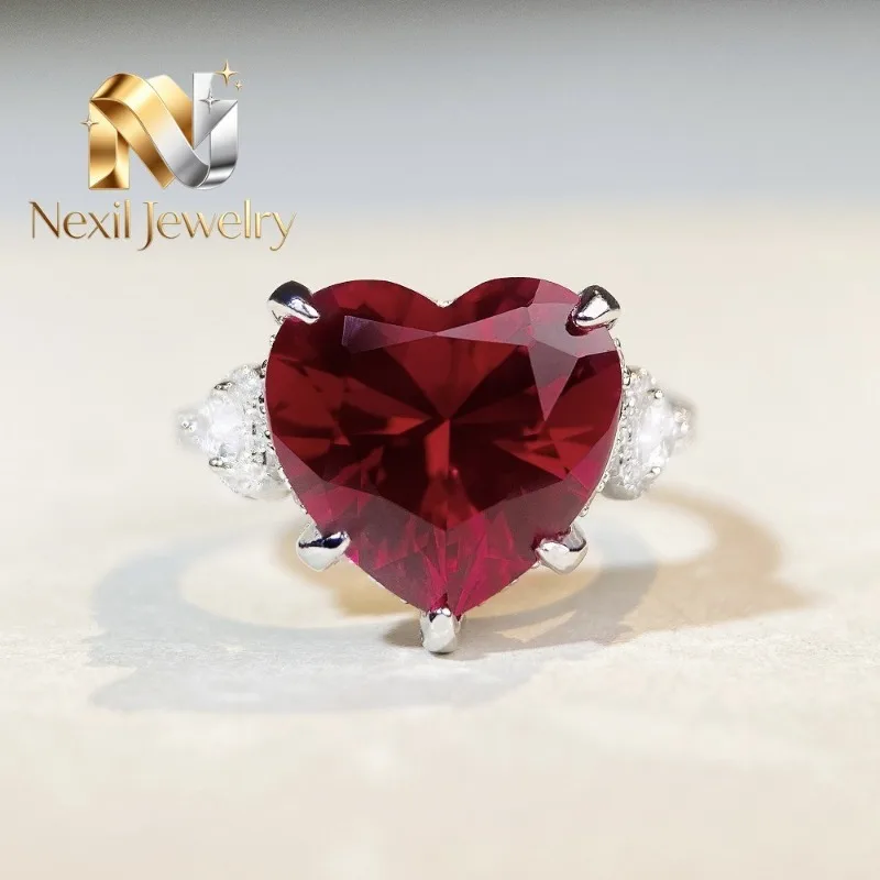 Nexil Jewelry   Nexil Jewelry  Luxury Solid Platinum PT950 Pigeon Red Love Ring Women's 2 karat Moissanite Diamond Ring