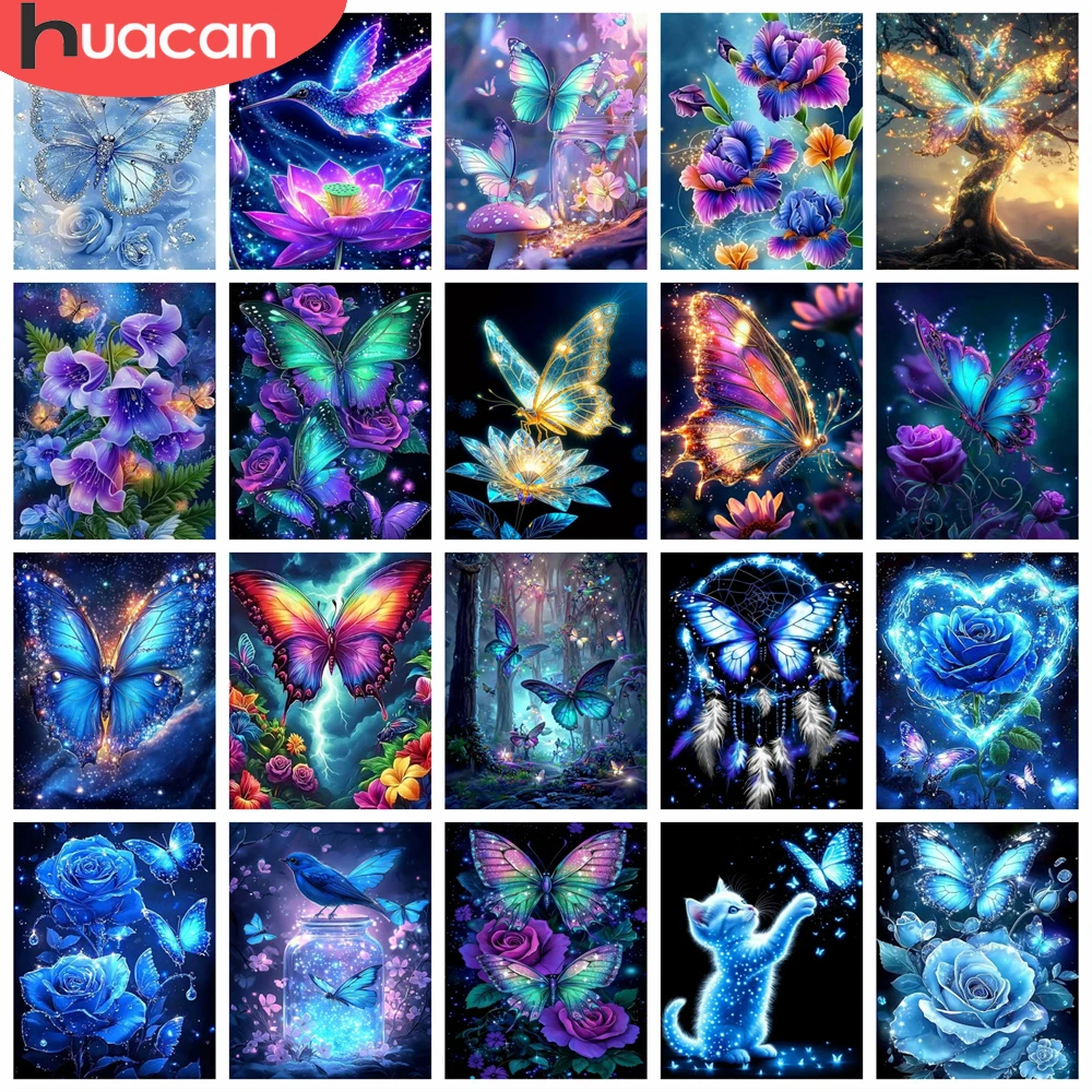 HUACAN Diamantmalerei Schmetterling Tier Fantasie Mosaik Strass DIY Geschenksets Quadratische Runde Diamanten Kunst Blume Rose