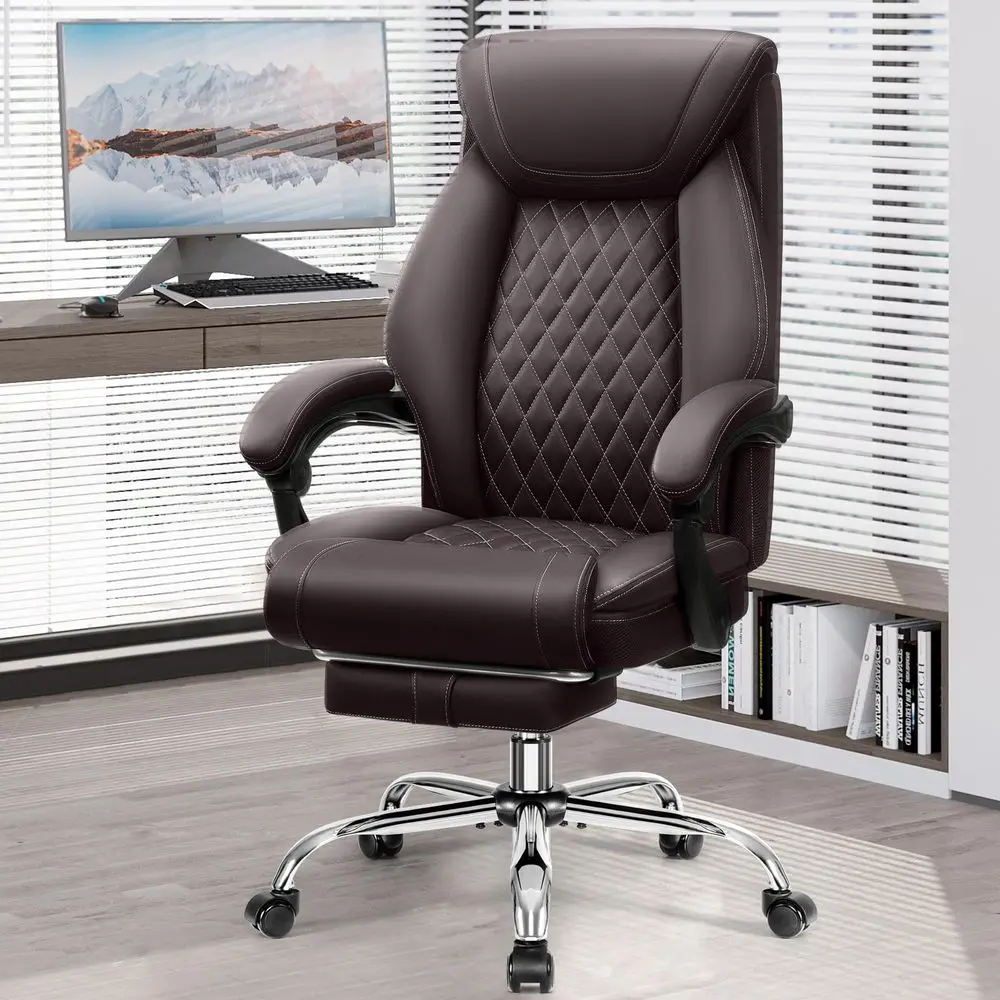 

Chair, Executive Leather Chair Adjustable High Back, Ergonomic Computer Desk Chair Lumbar Support, Big and Tall Office Chair wi
