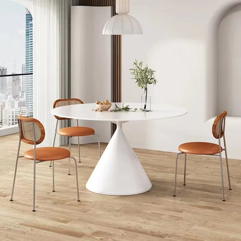 Pure white rock slab round table dining table household simple small apartment cream dining table and chair combination Italian