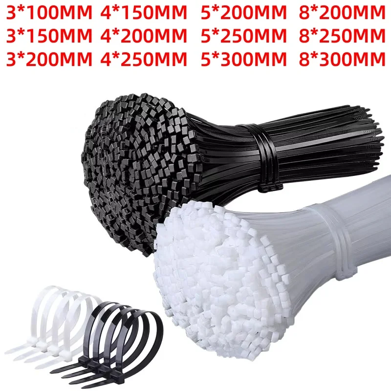 100pcs Black Cable Ties High Tensile Strength, Uv Resistant, Self-Locking For Home & Office Cord Management