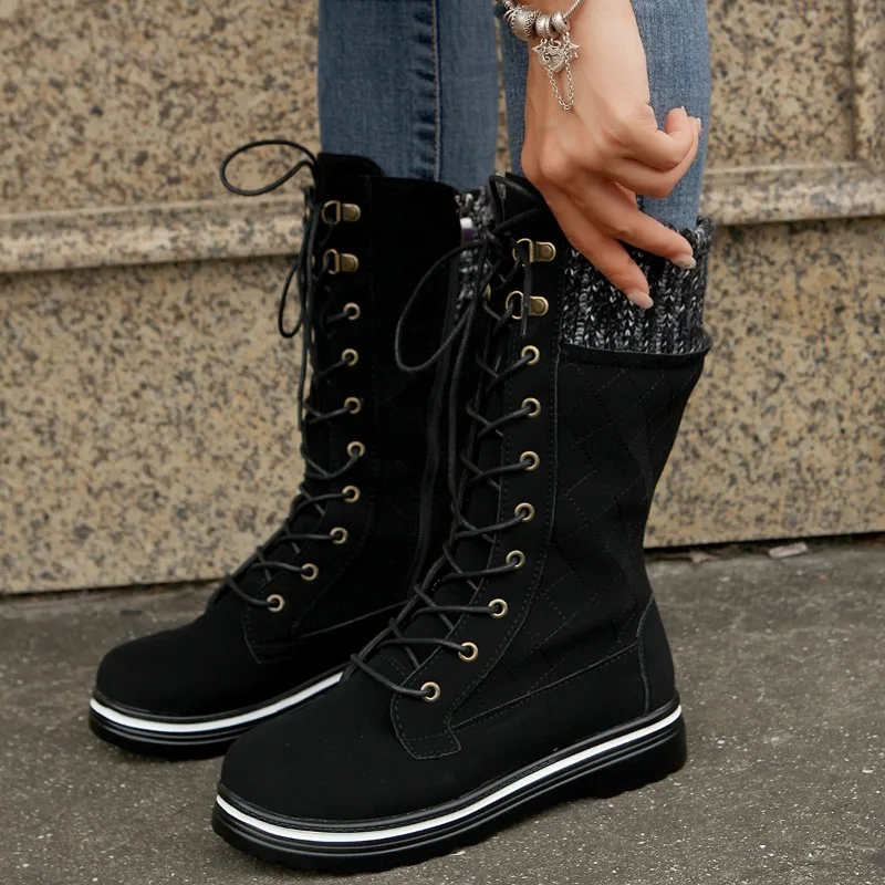 Winter New 2023 Women\'s Plush Mid Calf Platform Boots New Designer Warm Snow Boots Women\'s Lace Up Fashion Casual Boots