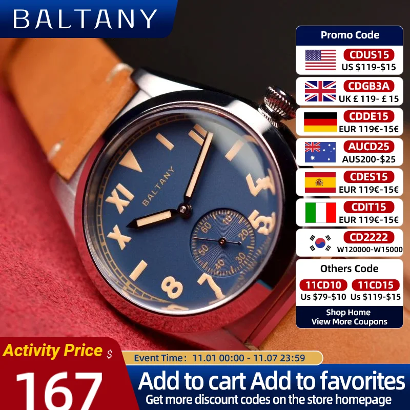 Baltany Vintage Bubble Back Watch Sapphire 200M Waterproof ST1701 Subsecond Hand 36MM California Dial Man Automatic Wristwatch