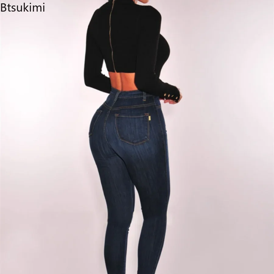 New 2024 Jeans For Women High Waist Push Up Jeans High Elastic Stretch Ladies Mom Jeans Female Washed Denim Skinny Pencil Pants