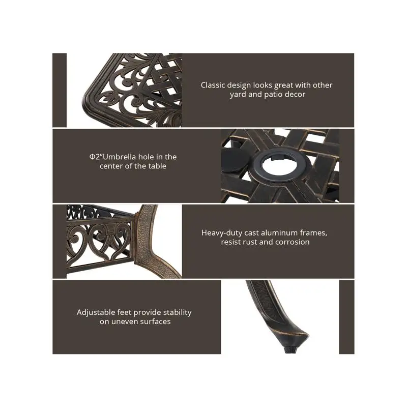 Tavolo da tavolo in alluminio pressofuso da giardino con mosaico da tavolo da 59 pollici, finitura bronzo