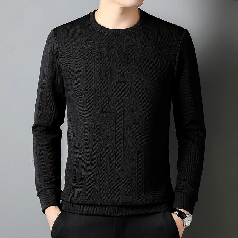 Light luxury high-end letter jacquard men\'s long sleeved T-shirt 2023 Spring and Autumn round neck fashionable casual pullover