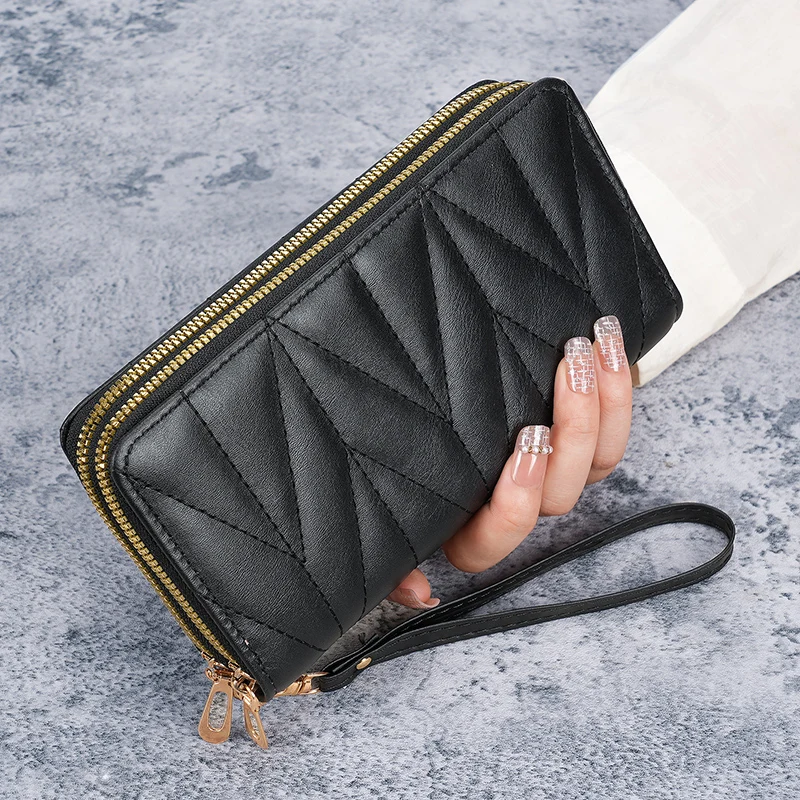 2024 neue doppel-reißverschluss Koreanische pu lange geldbörse große kapazität damen multi-karte reißverschluss hand telefon tasche