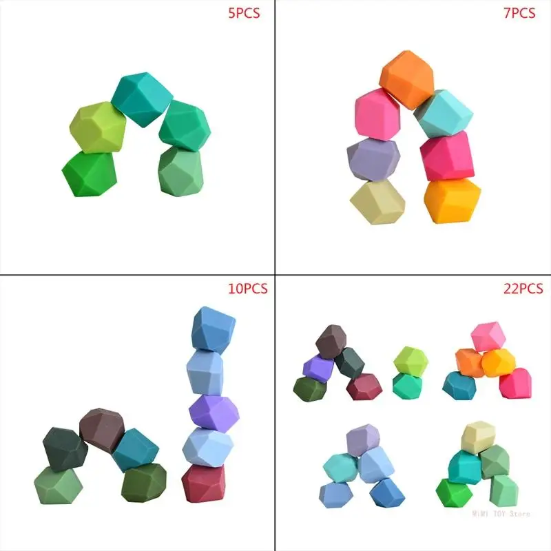 

5/7/10/22Pcs Children Rainbow Silicone Colored Stone Stacking Game Building Block Kids for Creative Educational Gifts