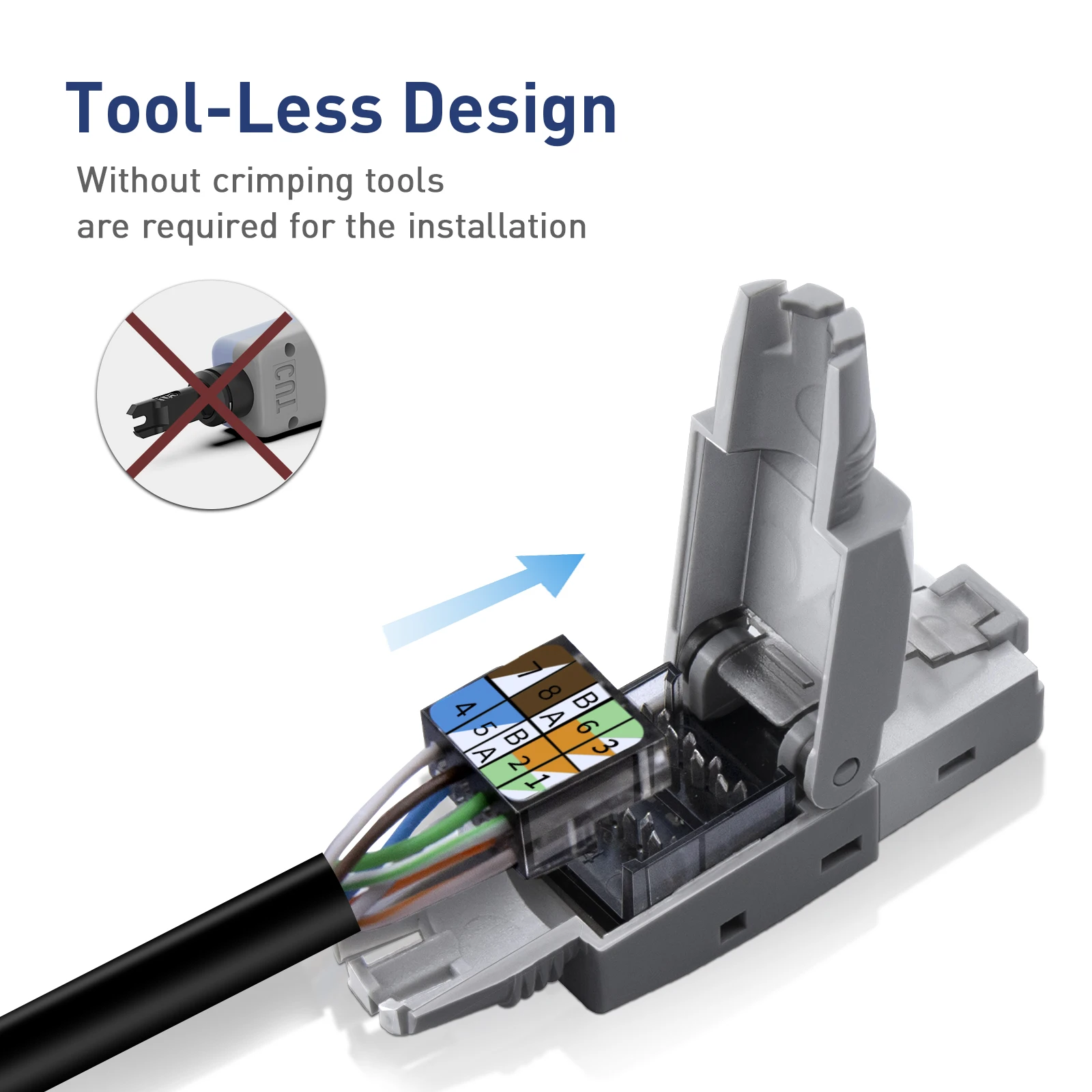 ZoeRax RJ45 Connector Tool-Free, CAT6 Field Termination Plug, Gold Plated Modular Plug, UTP CAT6 Connector Toolless