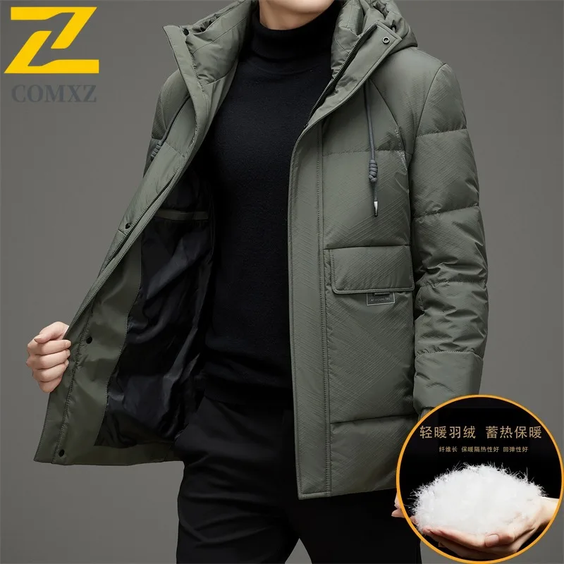 COMXZ Men Mid Length Down Jacket Winter New Loose Fit Thickened Duck Down Casual Fashion Waterproof windproof Outdoor sport coat