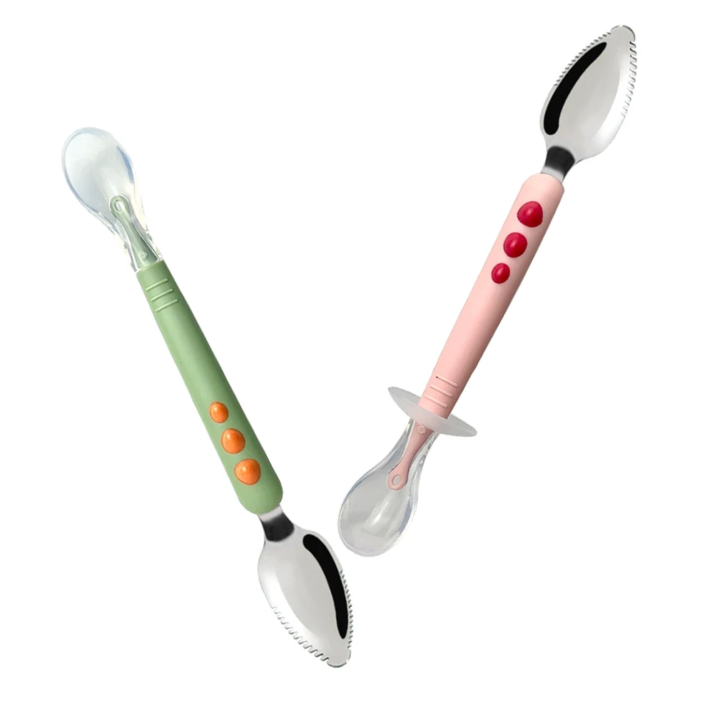 

2pcs Silicone Baby Spoons With Travel Case For Teething Toddlers Dual Head Scraping Spoon Ergonomic Soft Feeding Tool Infant
