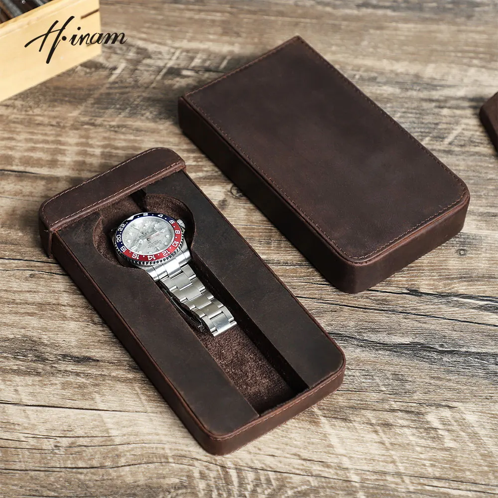 

Handmade Vintage Genuine Leather Single Watch Slip Case Display Watches Organizer Travel Portable Pouch For Men or Women Gifts