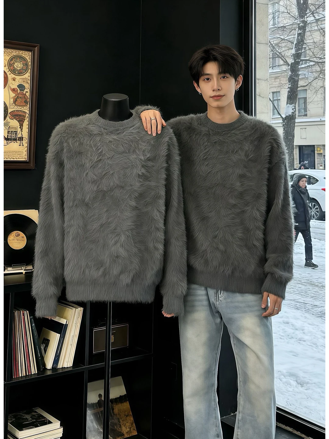 

Мужской вязаный свитер Laid-ba Sle Deep ey Mink Velvet с круглым вырезом, мягкий, уютный, из кашемировой шерсти, для ношения под одеждой.