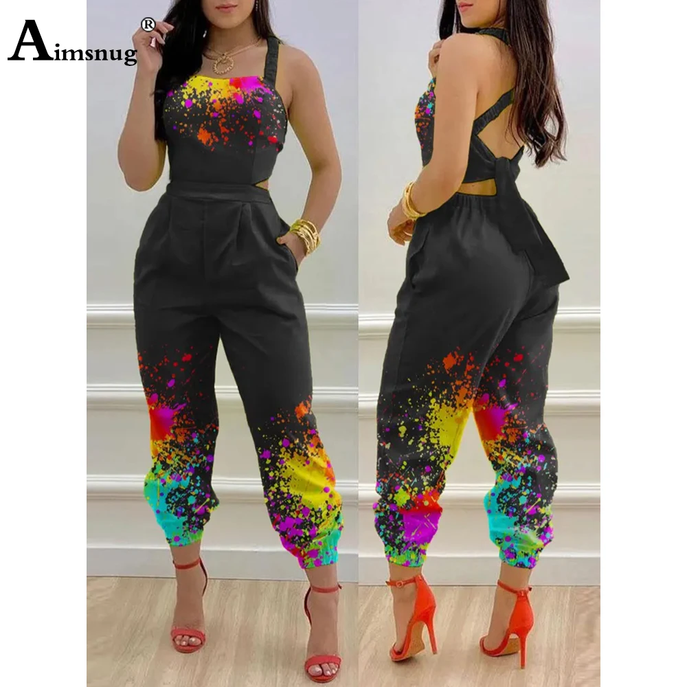 Aimsnug europäische Mode Krawatte trockene Overalls plus Größe Frauen knöchel lange Hose hoch geschnittenen Spaghetti träger Overalls femme 3xl