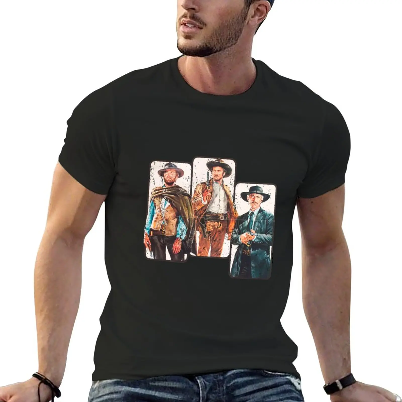 

Vintage The Good The Bad And The Ugly 3 Cowboy T-Shirt korean fashion boys whites blanks black t-shirts for men