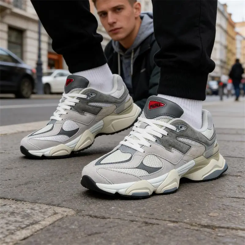 

Retro Grey Color Block Dad Shoes, Thick Sole Elevated Vintage Casual Sneakers