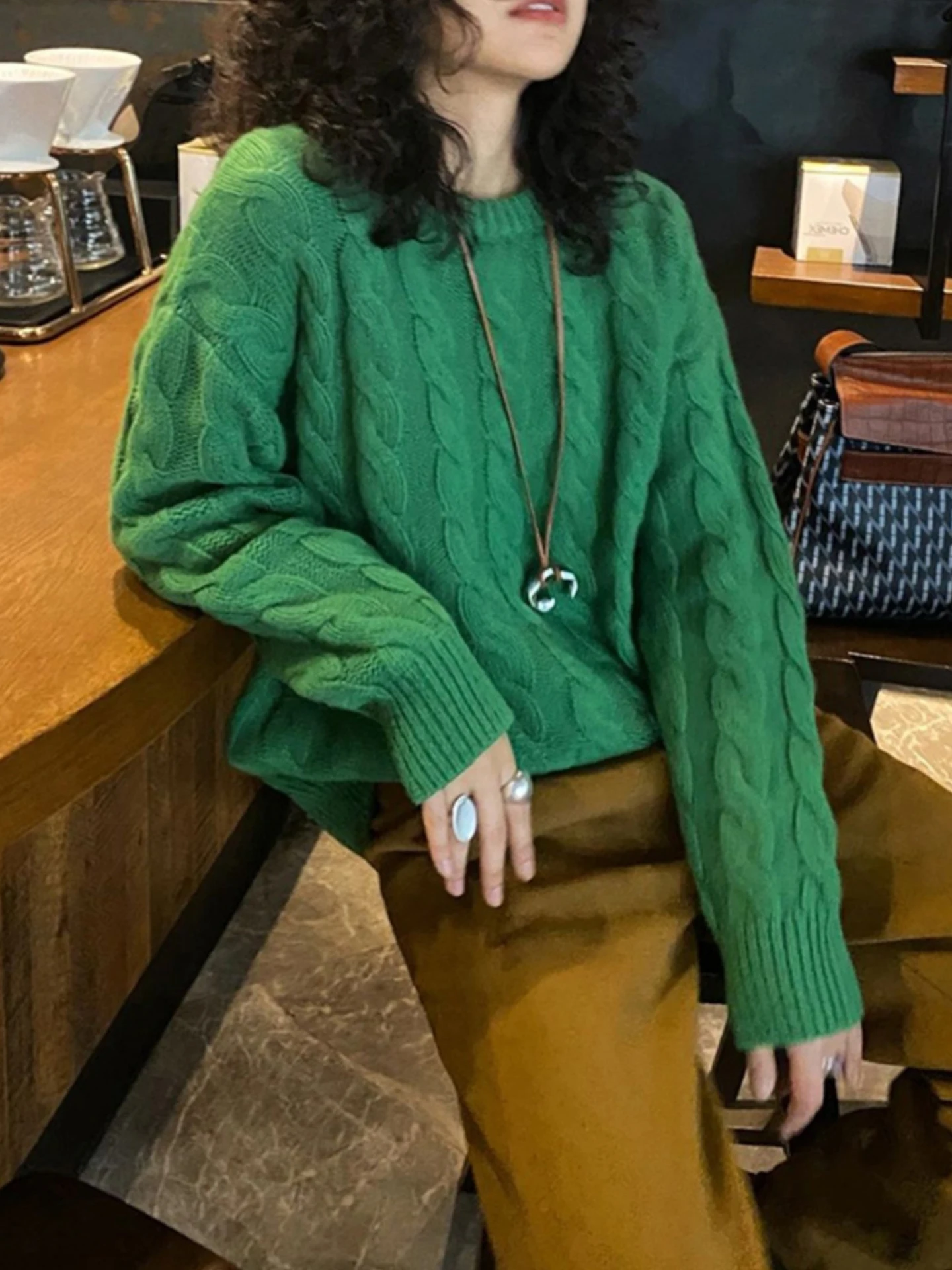 เสื้อถักไหมพรม Ele Thiened Long Sve ดีไซน์เรียบง่าย สวมใส่สบาย ทรงหลวม แฟชั่นสำหรับฤดูใบไม้ร่วง เสื้อผู้หญิง Camere Swe...