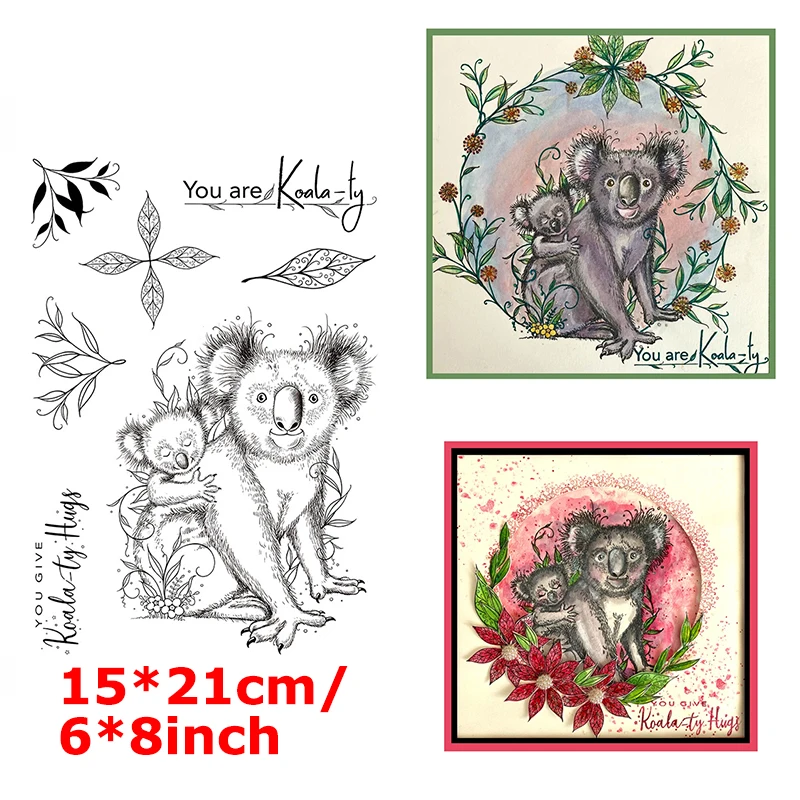 QWELL 6*8 Inci Stempel Bening Koala Hugs Perangko Dedaunan DIY Kartu Scrapbooking Kertas Pembuatan Album Template 2022 Kedatangan Baru