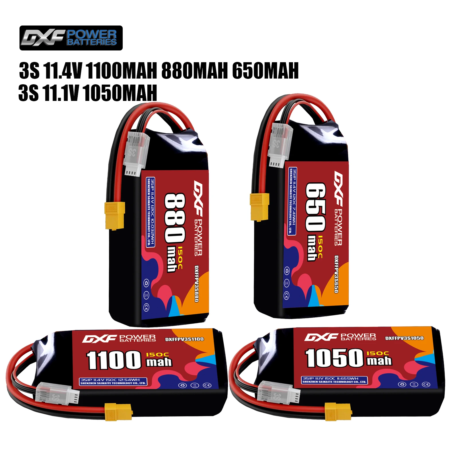 DXF Lipo 3S Battery 11.4V 1100mAh 880mAh 650mAh 11.1V 1050mAh 150C with XT30 XT60 JST Plug for FPV Helicopter Quadcopter Drone