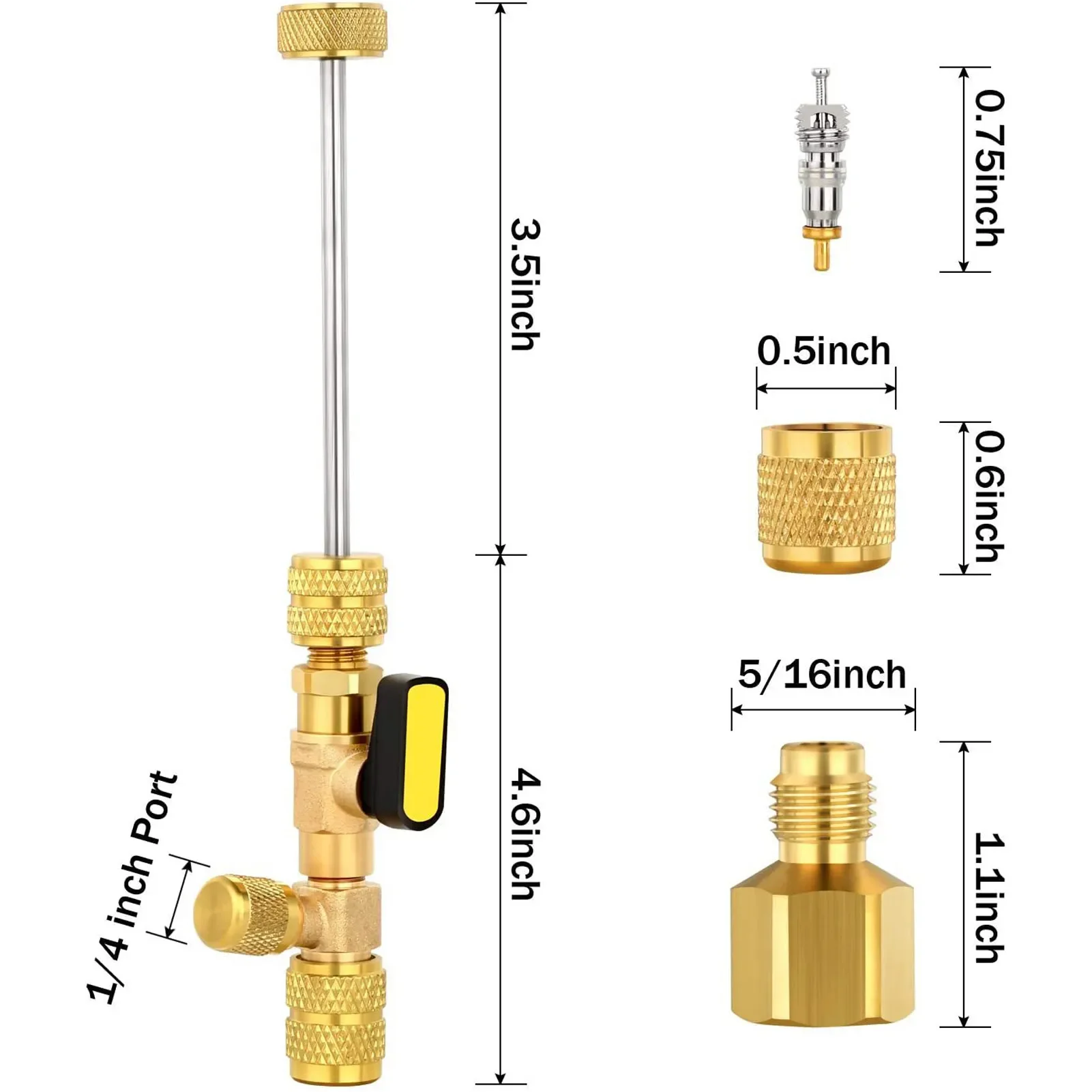 NEW Valve Core Remover/Installer with Dual Size SAE 1/4 & 5/16 Port Air Conditioning Line Repair Tools for HVAC R32 R410A