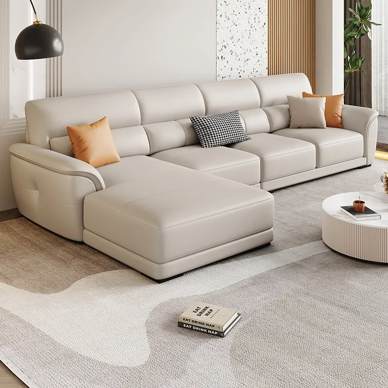 Nordic leather sofa first layer cowhide modern simple living room large corner sofa leather 2023 new