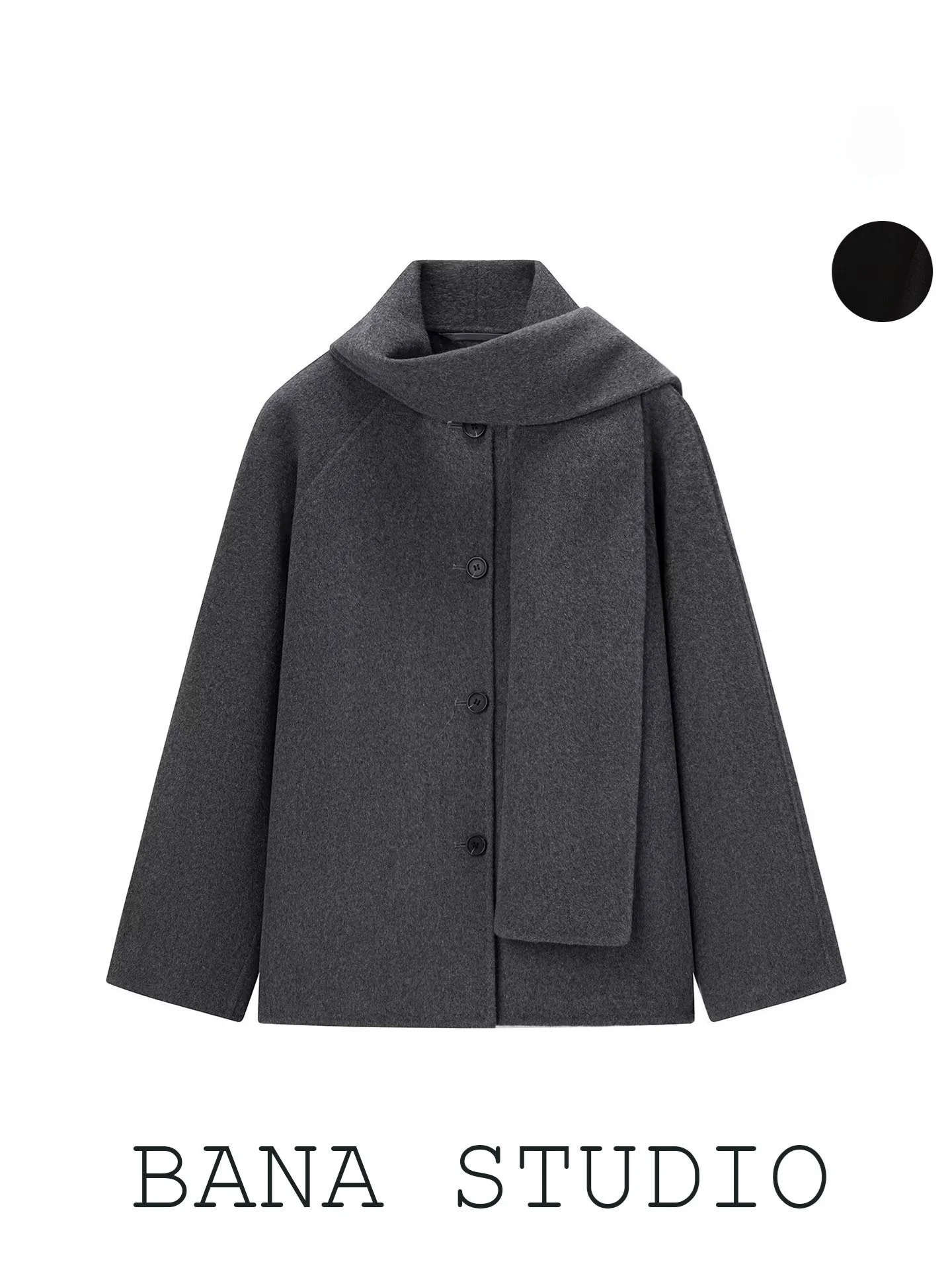 

Double-Sided Woolen Scarf Commuter Sle Women's Coat Large Size Button Detail Straight Cut Long Sve ort Length Pure Color