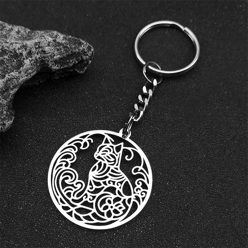 Ragdoll Cat Kitty Keychain For Women Men Stainless Steel Gold Silver Color Flower Of Life Animal Love Keyring Jewelry Amulet