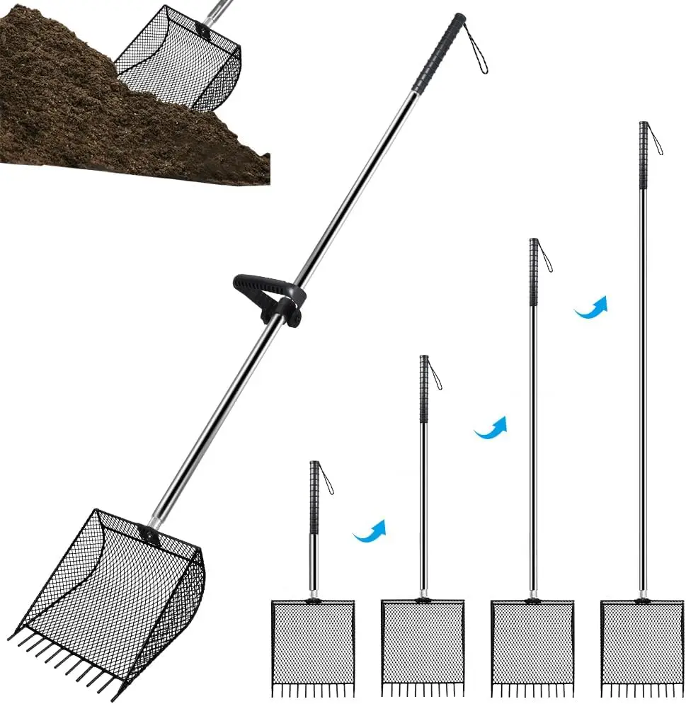 

2-in-1 Heavy Duty Chicken Coop Rake and Scooper, 15 Inch Metal Chicken Cleaning Shovel with Adjustable Stainless Steel Handle