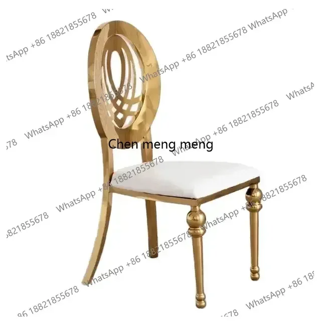 M138Light luxury stainless steel gold dining chairs wedding banquet hall dining table and chairs view 3