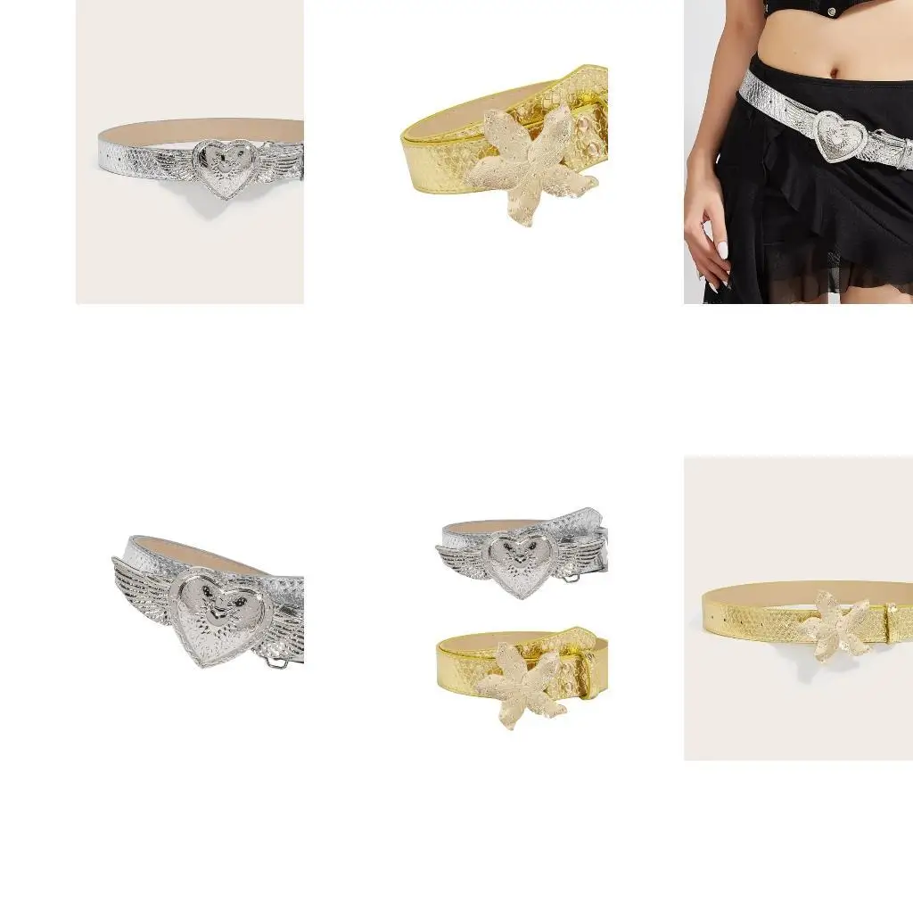 

39BD Metal Heart Wing Buckle Waist Belt for Dress Pants Eye Catching Belt for Women Girl All Matching Waistband for Daily Use
