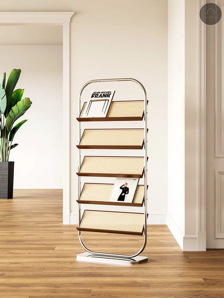 Mid-century Stainless Steel Customizable Half Circle Multi-tier Floor-standing Book Newspaper Rack Magazine Organizer Small