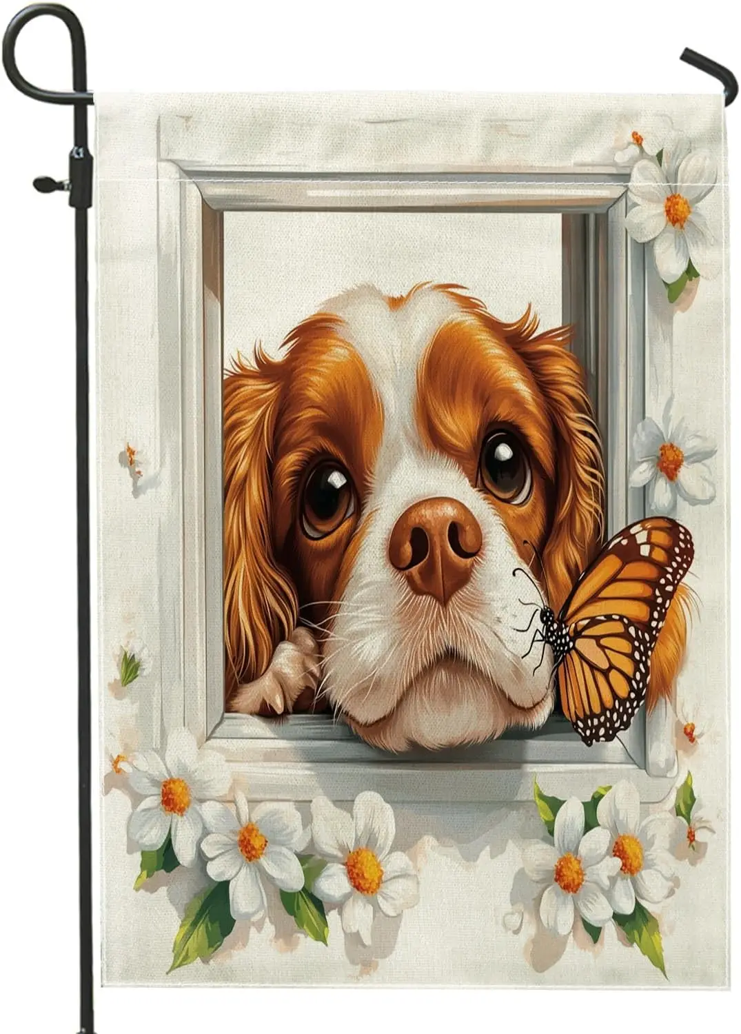 Spring Cavalier King Charles Spaniel Garden Flags 12x18 Inch Double Sided for Outside, Floral Windows Burlap Lawn Flags, Dog uui