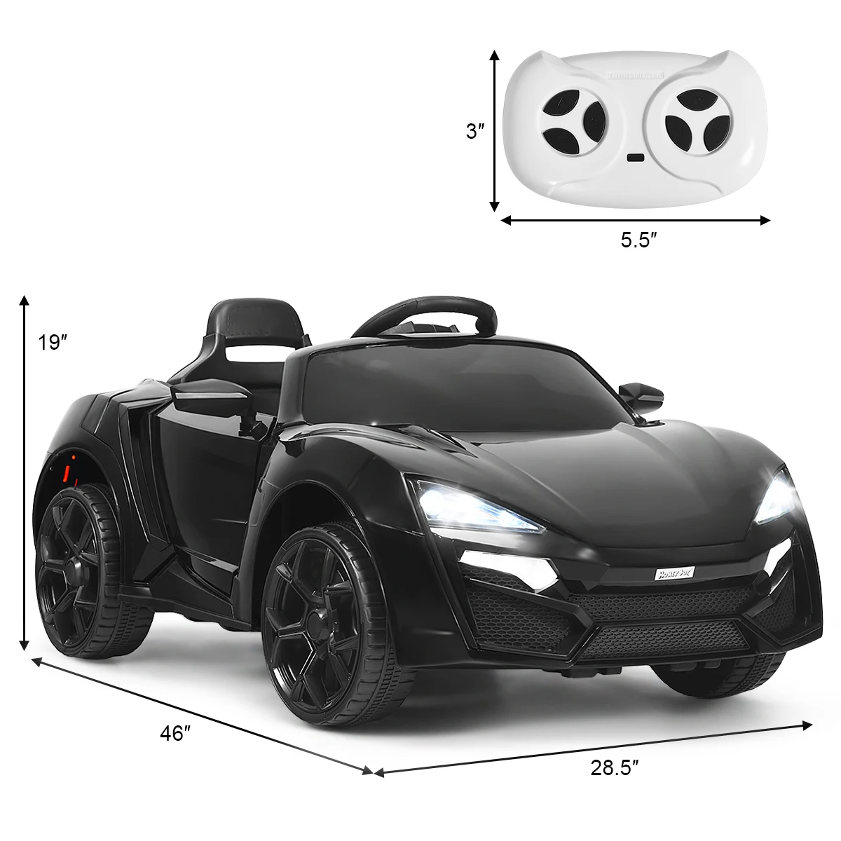 12V Kids Ride On Car 2.4G RC Electric Vehicle w/ Lights MP3 Openable Doors Black