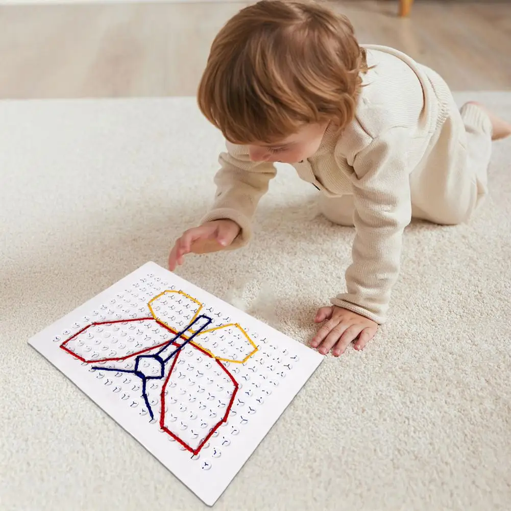 Portable Threading Board Kids Threading Board with Pens Laces Fine Motor String Weaving Toy Diy Stitch Grid Drawing for Toddlers