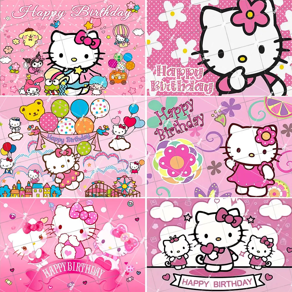 

Cartoon Hello Kitty Theme Girl Birthday Party Decoration Pink Cat Baby Shower Children Portrait Photography Backdrop Photo Props