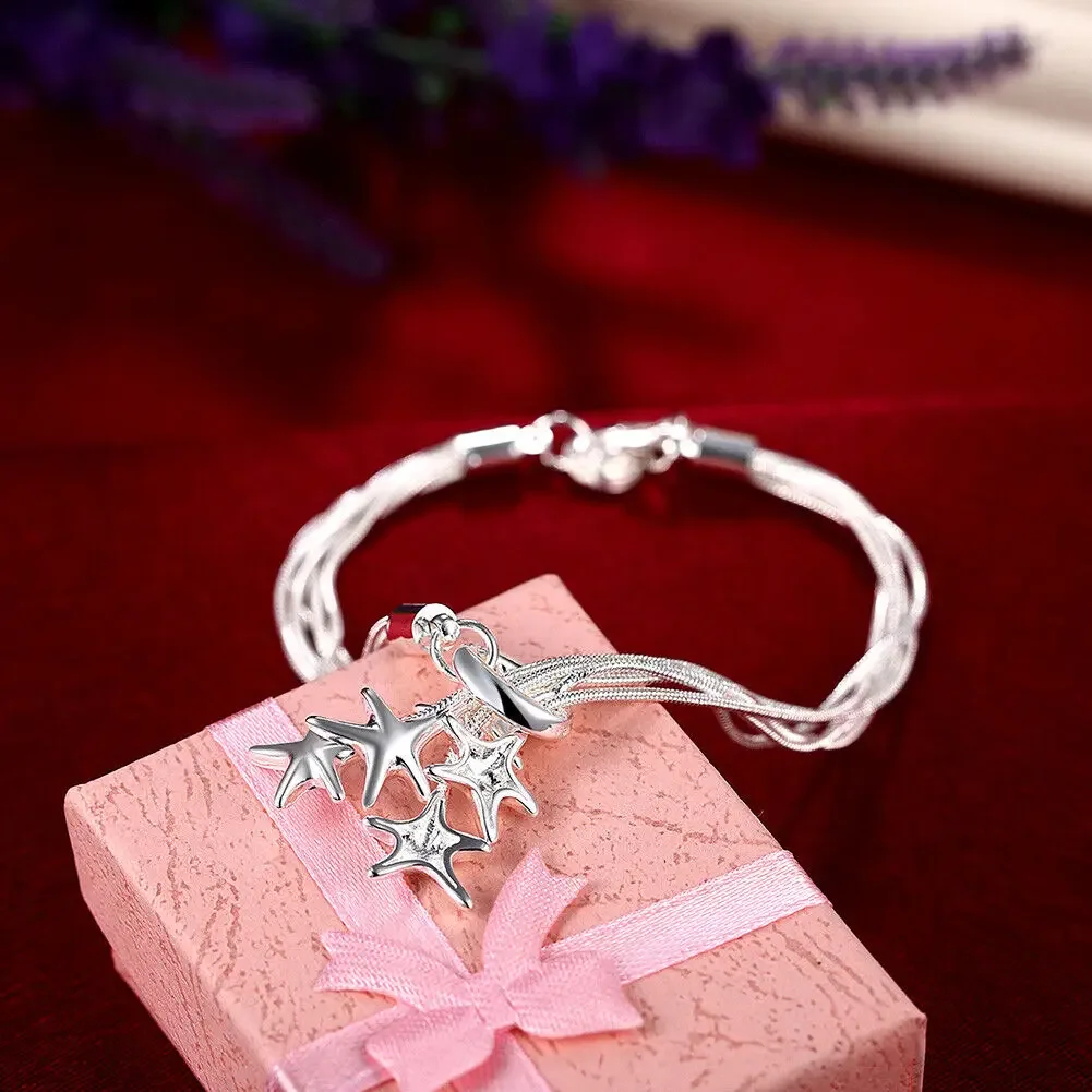 

CHUANGCHEBG 925 Sterling Silver Star New Tassel Design 8 Inch 20cm Bracelet Chain Women Accessories Jewelry