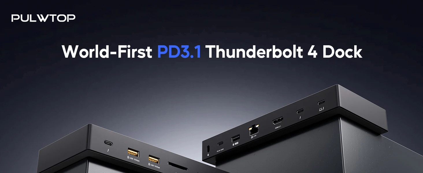 PULWTOP Thunderbolt 4 Hub mit Dual-Monitor 8K/4K Display, USB-C Laptop-Dockingstation mit 40Gb/s, HDMI, SD/TF4.0, 2.5GbE – Detail 1