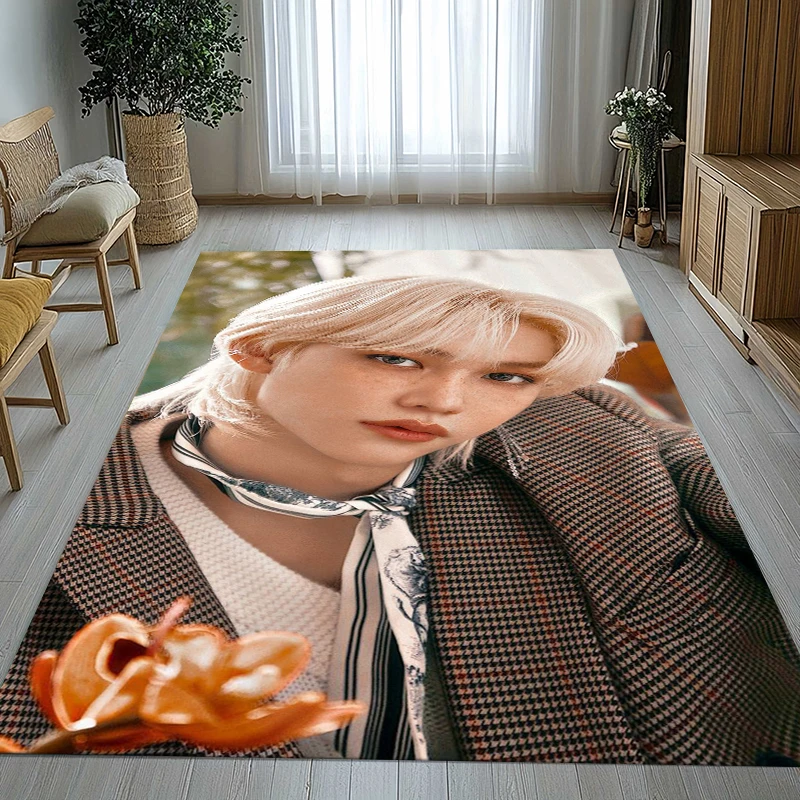 Felix Kpop Stray Kids Star Living Room Non-Slip Area Rug Soft Carpet for Bedroom Kids Playroom Sofa,Home Decor Doormat Gift
