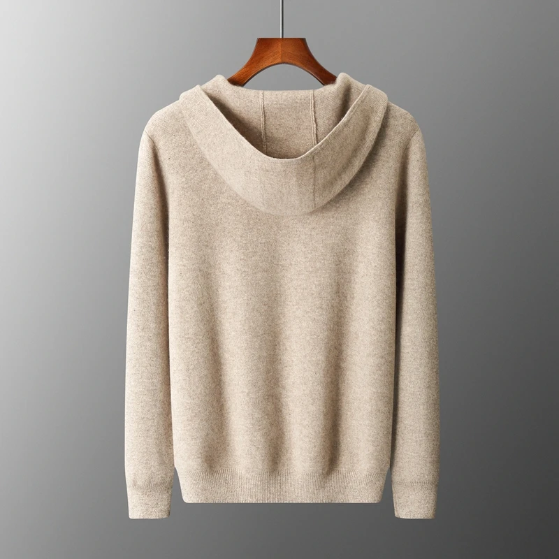 Autumn Winter New 100% Merino Wool Men\'s Zipper Hooded Coat Thick Sweater Warm Long Sleeved Knitted Cardigan men\'s coat