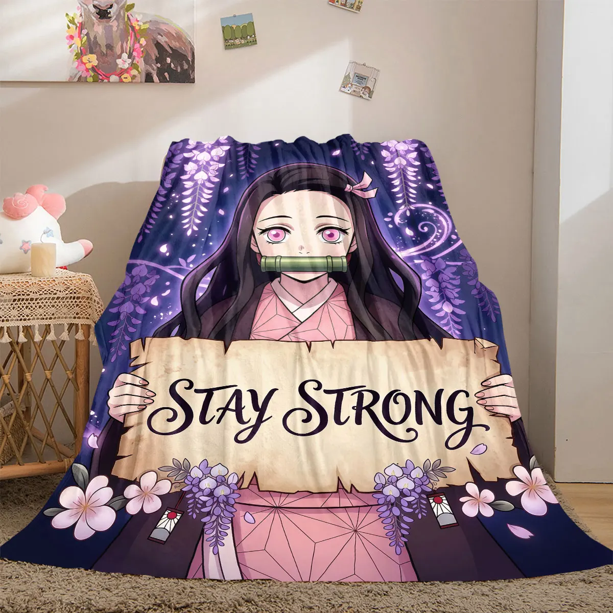 Demon Slayer Ideal 2D Print Flannel Blanket Anime Character Printing for Bedrooms Sofas Beds Travel Picnic Blankets_LIAN
